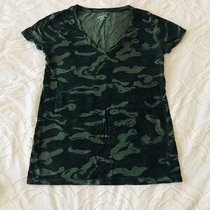 Olive Green Camo V-Neck T-Shirt